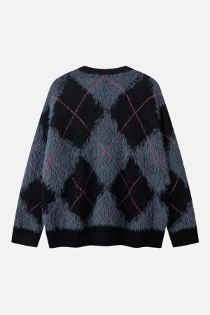 Concert Outfit Rhombus Plaid Embroidery Sweater