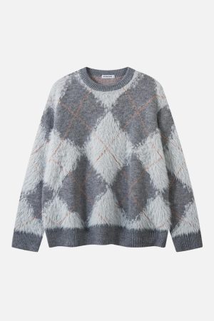 Concert Outfit Rhombus Plaid Embroidery Sweater