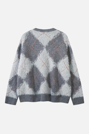 Concert Outfit Rhombus Plaid Embroidery Sweater