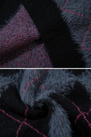 Concert Outfit Rhombus Plaid Embroidery Sweater