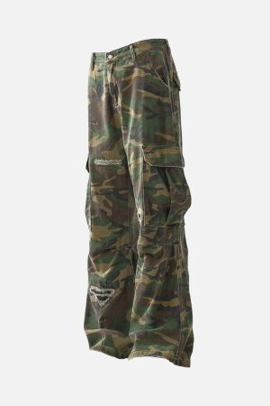 Concert Outfit Ripped Camouflage Flared Cargo Pants