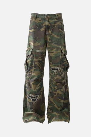 Concert Outfit Ripped Camouflage Flared Cargo Pants