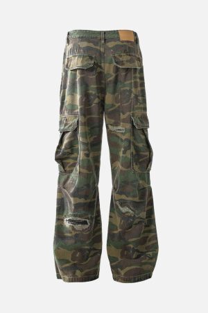 Concert Outfit Ripped Camouflage Flared Cargo Pants