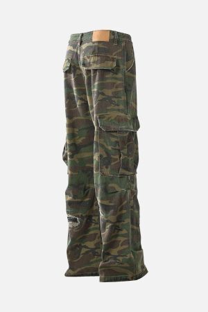 Concert Outfit Ripped Camouflage Flared Cargo Pants