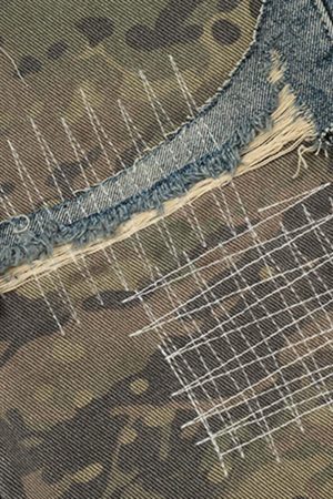 Concert Outfit Ripped Camouflage Patchwork Baggy Jeans