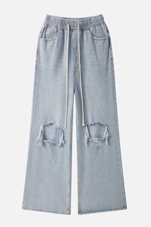 Concert Outfit Ripped Denim Wide Leg Pants