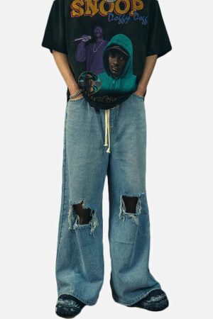 Concert Outfit Ripped Denim Wide Leg Pants