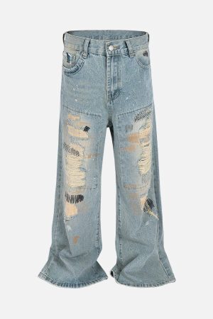 Concert Outfit Ripped Distressed Baggy Flare Jeans