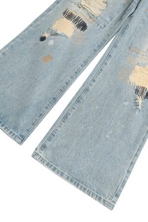 Concert Outfit Ripped Distressed Baggy Flare Jeans