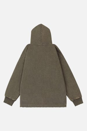 Concert Outfit Ripped Drawstring Zip-Up Jacket