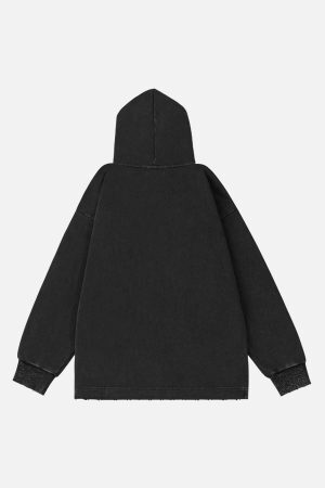 Concert Outfit Ripped Drawstring Zip-Up Jacket