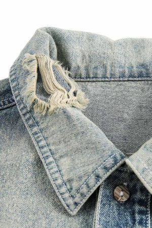 Concert Outfit Ripped Embroidered Floral Denim Shirt