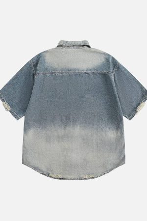 Concert Outfit Ripped Embroidered Floral Denim Shirt