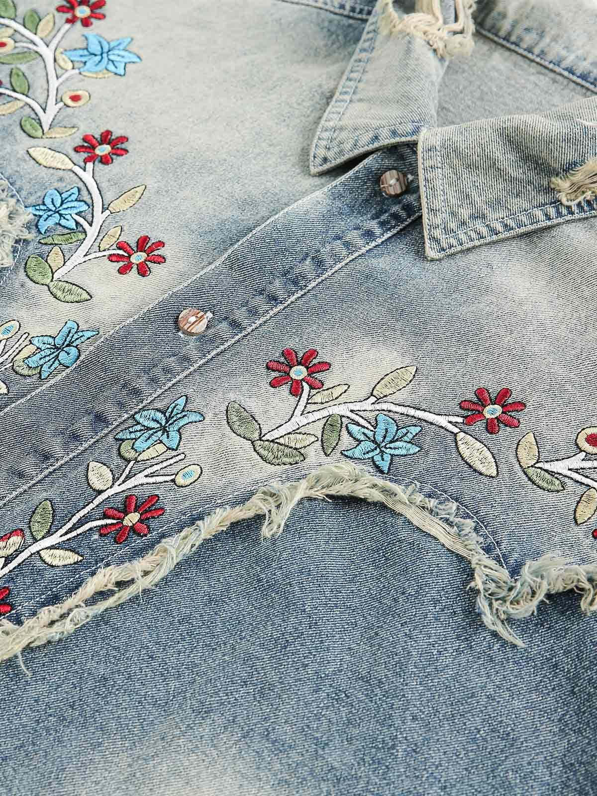 Concert Outfit Ripped Embroidered Floral Denim Shirt Concert Outfit Ripped Embroidered Floral Denim Shirt