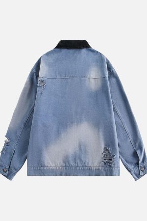 Concert Outfit Ripped Graffiti Washed Zip Up Denim Jacket