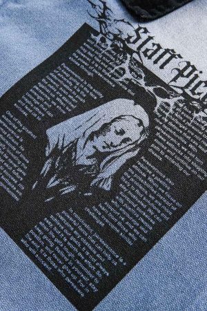 Concert Outfit Ripped Graffiti Washed Zip Up Denim Jacket