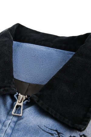 Concert Outfit Ripped Graffiti Washed Zip Up Denim Jacket