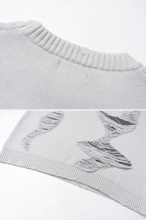 Concert Outfit Ripped Knit Sweater