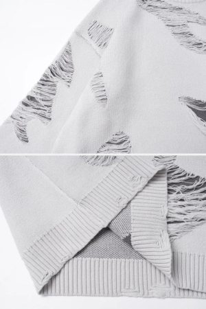 Concert Outfit Ripped Knit Sweater