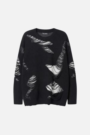 Concert Outfit Ripped Knit Sweater
