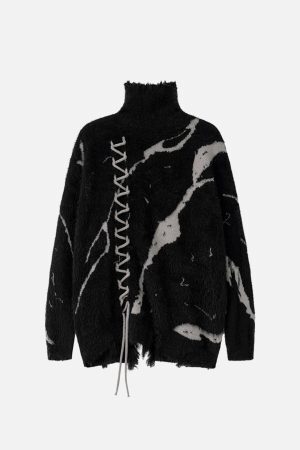 Concert Outfit Ripped Knit Turtleneck Sweater