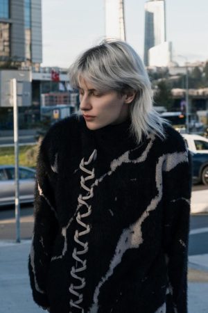 Concert Outfit Ripped Knit Turtleneck Sweater