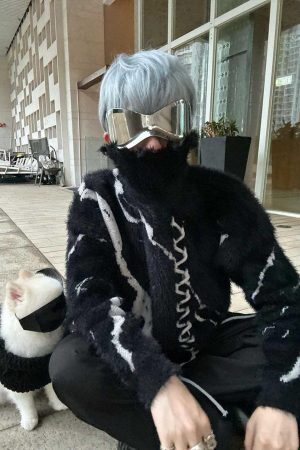 Concert Outfit Ripped Knit Turtleneck Sweater