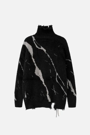 Concert Outfit Ripped Knit Turtleneck Sweater