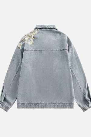 Concert Outfit Ripped Lace Panel Denim Jacket