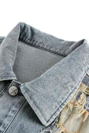 Concert Outfit Ripped Lace Panel Denim Jacket