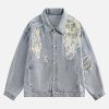 Concert Outfit Ripped Lace Panel Denim Jacket
