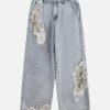 Concert Outfit Ripped Lace Panel Denim Pants