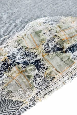 Concert Outfit Ripped Lace Panel Denim Pants