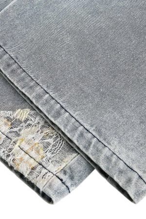 Concert Outfit Ripped Lace Panel Denim Pants