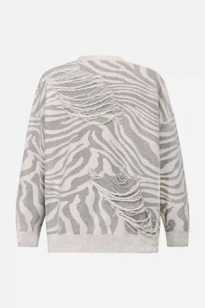Concert Outfit Ripped Zebra Pattern Sweater