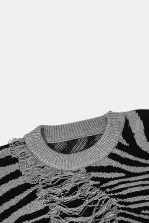 Concert Outfit Ripped Zebra Pattern Sweater