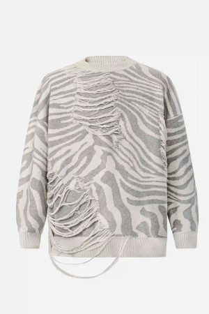 Concert Outfit Ripped Zebra Pattern Sweater