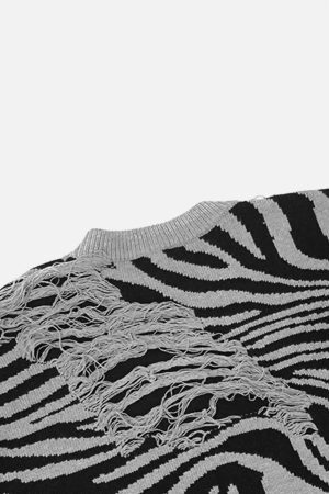 Concert Outfit Ripped Zebra Pattern Sweater