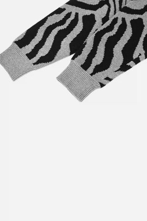 Concert Outfit Ripped Zebra Pattern Sweater