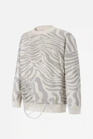 Concert Outfit Ripped Zebra Pattern Sweater