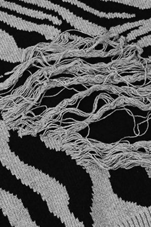 Concert Outfit Ripped Zebra Pattern Sweater