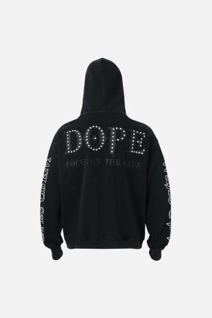 Concert Outfit Rivet-Adorned Graphic Hoodie