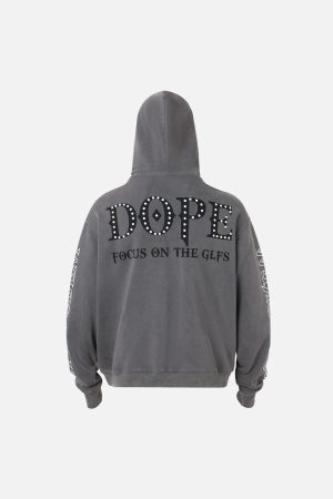 Concert Outfit Rivet-Adorned Graphic Hoodie