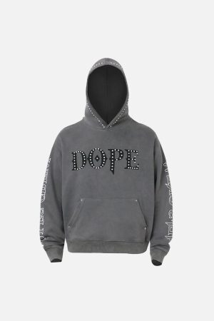 Concert Outfit Rivet-Adorned Graphic Hoodie