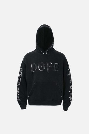 Concert Outfit Rivet-Adorned Graphic Hoodie