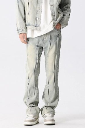 Concert Outfit Rivet Wrinkle Washed Jeans