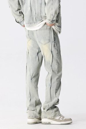 Concert Outfit Rivet Wrinkle Washed Jeans