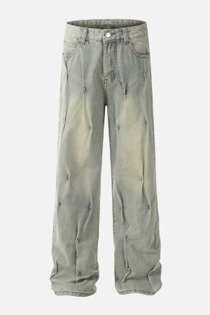 Concert Outfit Rivet Wrinkle Washed Jeans