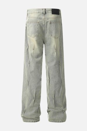 Concert Outfit Rivet Wrinkle Washed Jeans