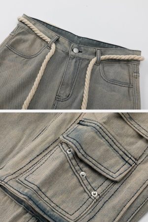 Concert Outfit Rope Decoration Straight Jeans